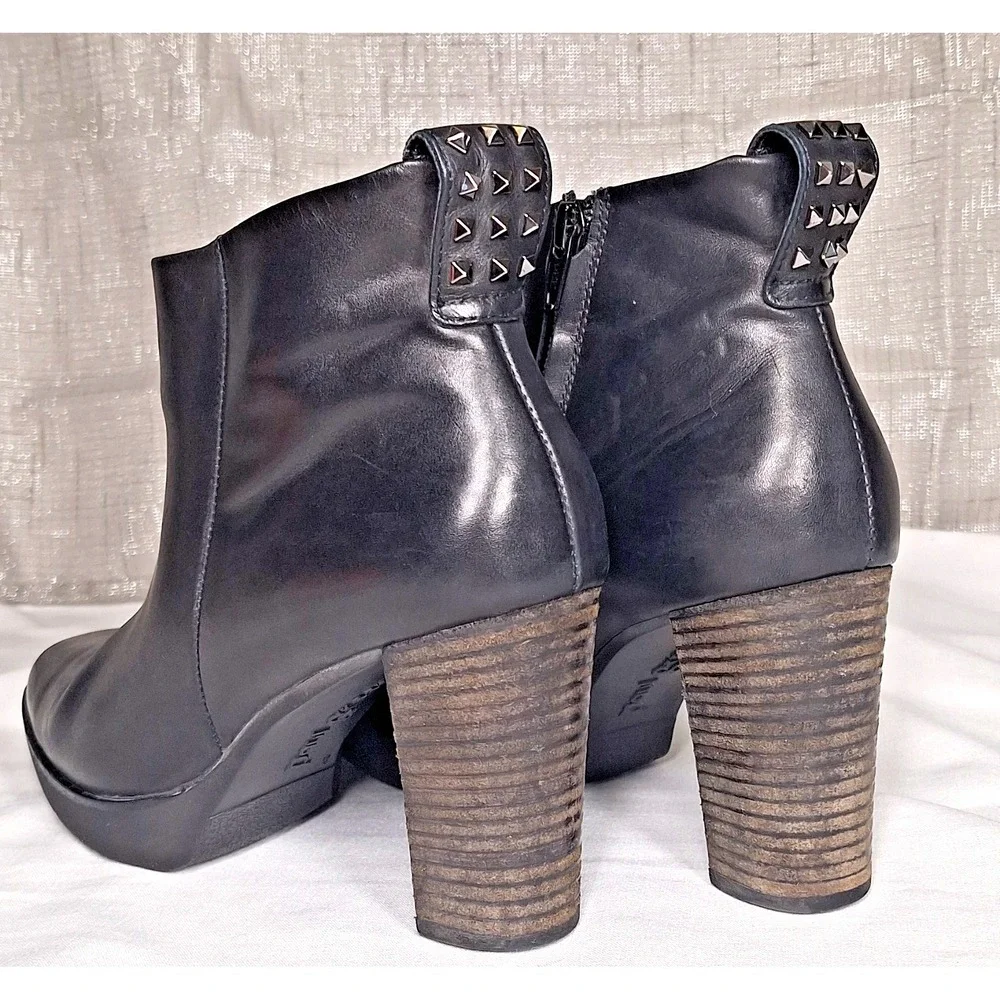 PAUL GREEN Women's Black Leather Studded Stacked Platform Ankle Boots Size 6 M